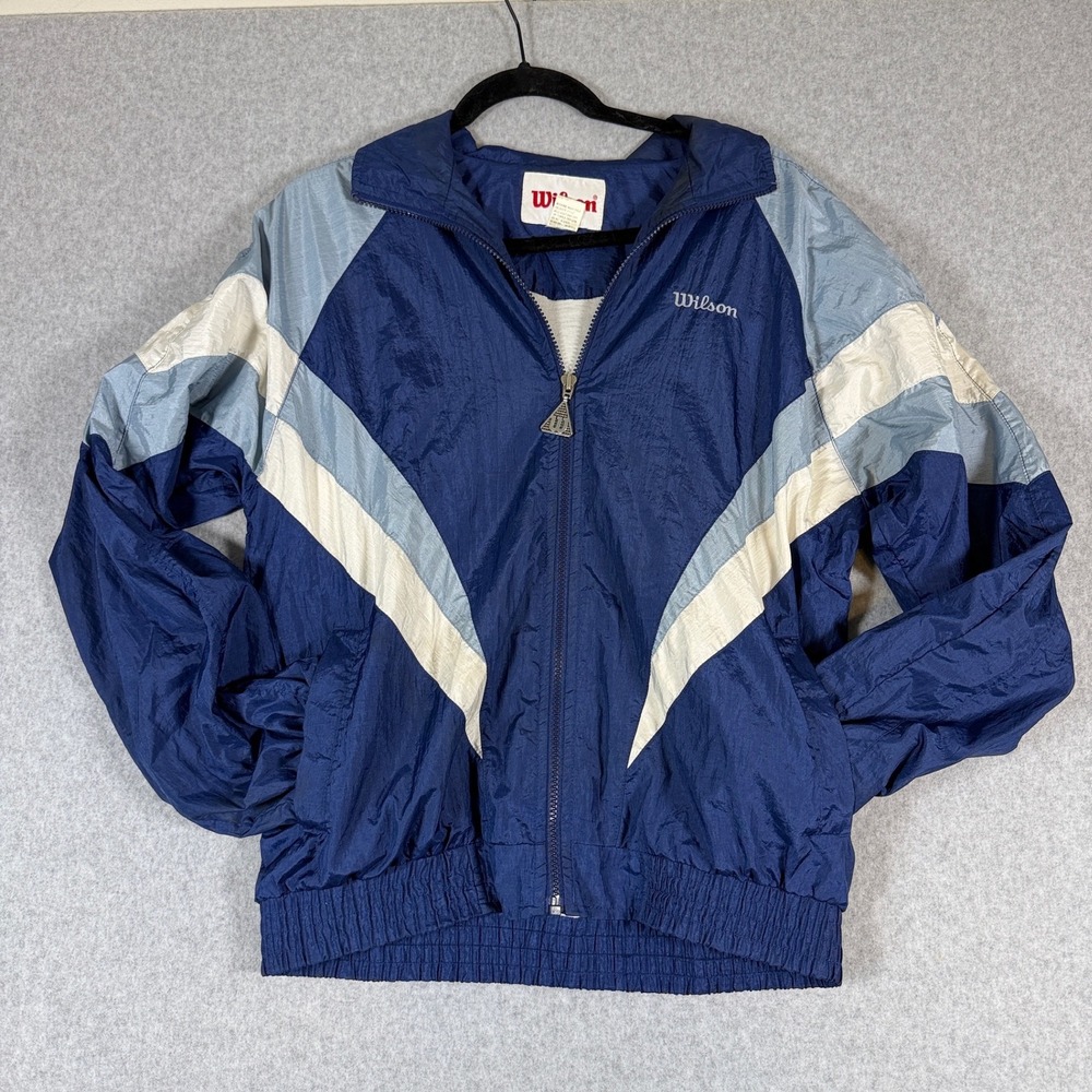 VTG 90s Wilson Windbreaker Jacket Mens S Blue White Colorblock Track Streetwear